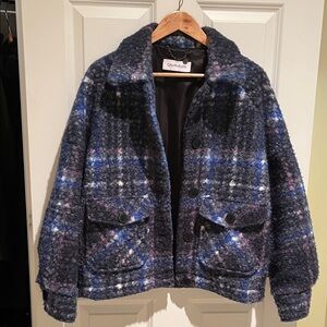 Calvin Klein Navy and White Checkered Coat